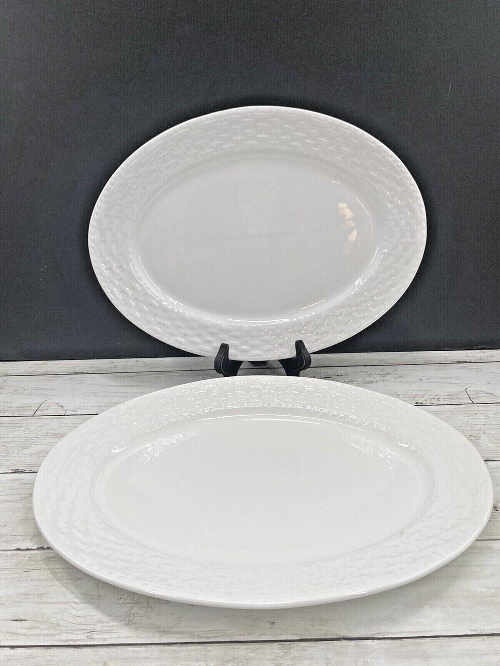 2 Vintage Gibson Embossed Oval Serving Platters 14x10.5 and 14.75x10.5 LOT OF 2